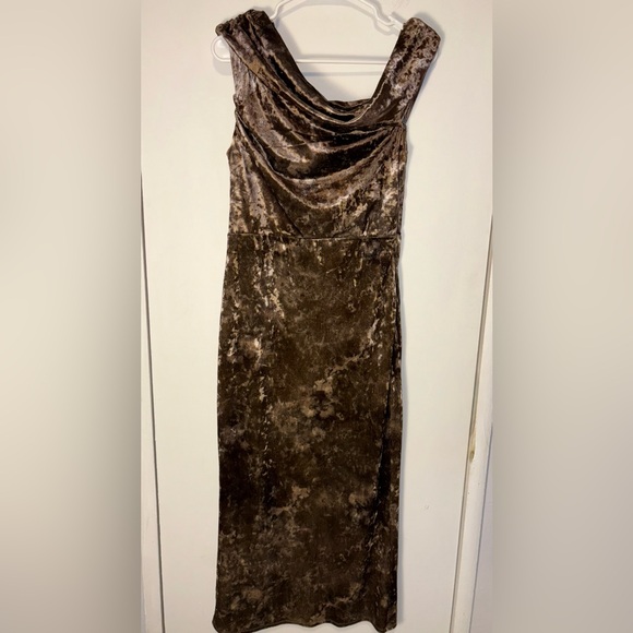 Moon River Off The Shoulder Brown Velour Bodycon Dress Sz L Mob Wife Y2K - Picture 2 of 9